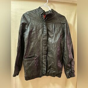 Debbie Shuchat Genuine Sheep Leather Jacket – Ruched Trim – Size 8